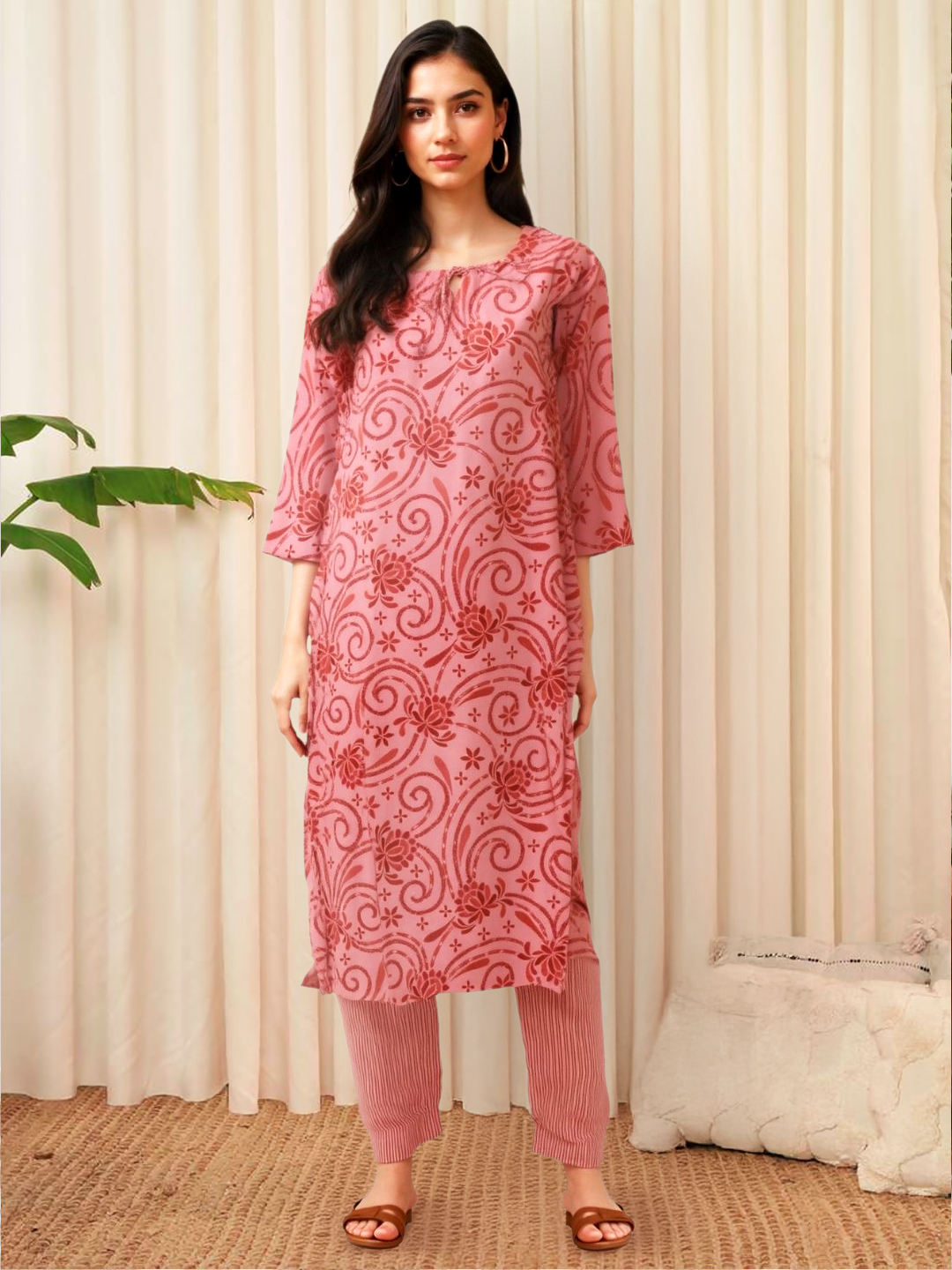 Picture of Blush Bloom Floral Printed Straight Kurta with Pant Set